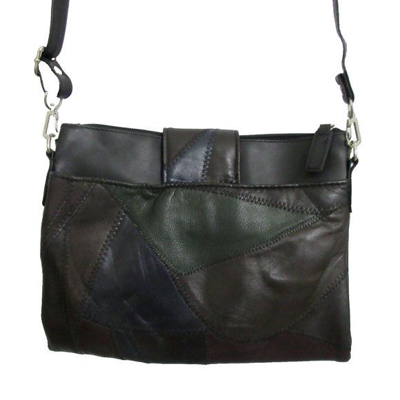 Cross Body Bag Patched Leather Outer Adjustable Strap Multiple Compartments NWOT - Picture 3 of 12